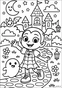 Enfant déguisé devant un château