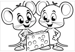 Deux Souris Devant Un Gros Morceau De Fromage