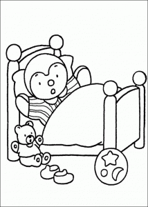 Coloriage tchoupi dans son lit