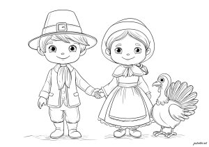 Enfants en habits traditionnels et dindon