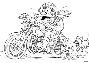 Motard poursuivi par des chiens