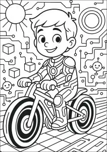 Jeune homme sur un vélo futuriste