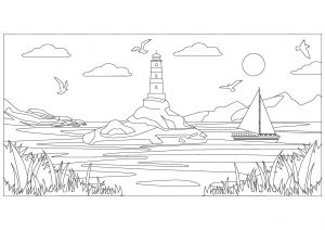 Coloriage enfant paysage marin