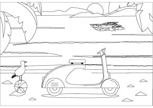 Coloriage enfant vespa vacances