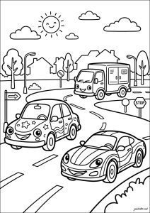 Voitures joyeuses sur route ensoleillée