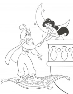 Aladdin on his flying carpet & Jasmine