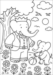 Ball game. Babar and his son play ball in a park Ball game