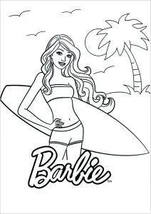 Barbie Ready To Surf On A Beautiful Beach