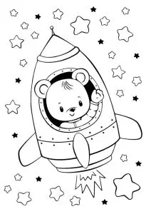 Little bear in a rocket, ready to explore space
