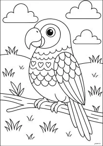 Cute Parrot, Easy To Color