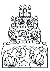 Birthday Cake Coloring With Marine Motifs