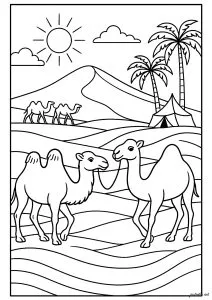 Two camels in the desert