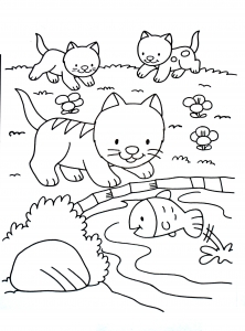 Cute coloring page with kittens