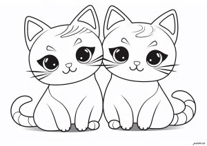 Two cats drawn in the simple Kawaii style