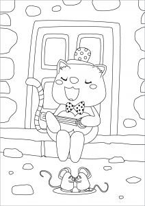 Cat With A Guitar And Dancing Mouses