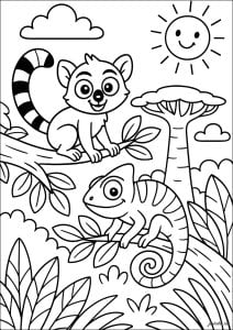 Chameleon and lemur