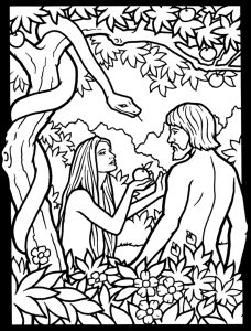 Drawing of Adam and Eve with thick lines