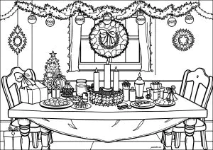 Decorated Christmas Table Full Of Good Food