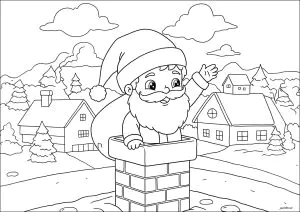 Young Santa Claus entering a chimney
