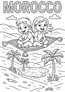 Morocco: two children on a magic carpet