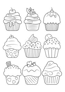 Nine pretty cupcakes to color