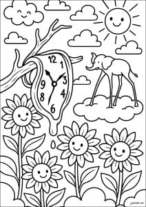 Drawing inspired by the world of Salvador Dali. The dripping clock, the long-legged elephant ... Drawing inspired by the world of salvador dali