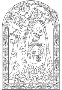 Skeleton In Dress Surrounded By Flowers, In A Pretty Frame