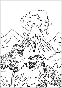 Printable "Volcano" easy coloring sheets for Kids