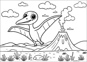 Pteranodon in front of an erupting volcano