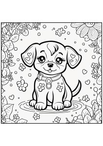 Young Dog In A Flowery Setting