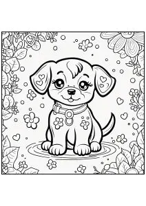 Young Dog In A Flowery Setting