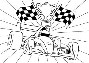 Formula 1 With Cup And Two Flags