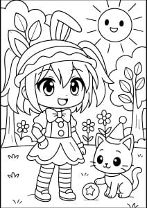Young girl and her feline friend