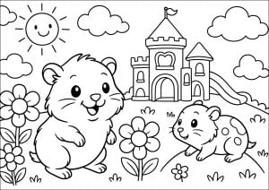 Cute guinea pigs in front of a castle Cute guinea pigs in front of a castle