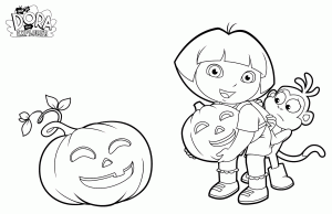 Halloween coloring for kids with Dora
