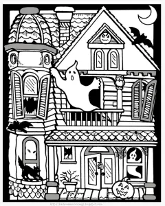 Printable Haunted House easy coloring sheets for Kids