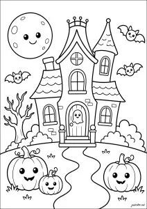 Haunted house and smiling pumpkins