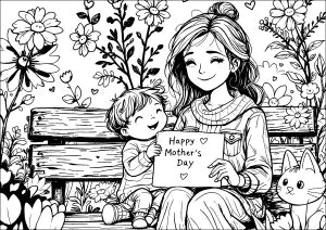A Mother On A Bench With Her Toddler
