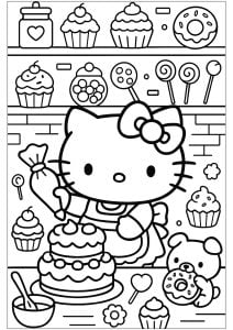 Hello kitty bakes a cake