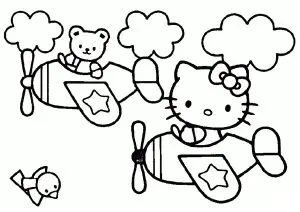 Hello Kitty And Her Teddy Bear Friend On A Plane