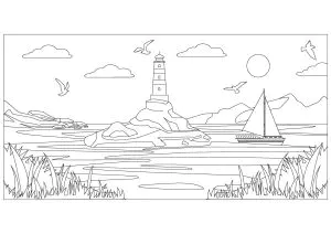 Seascape with lighthouse