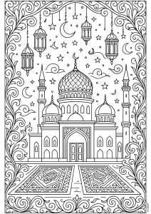 Majestic mosque with several domes and minarets