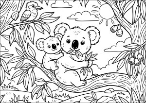Koala and their friend in eucalyptus forest
