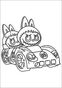 Two labubu by car