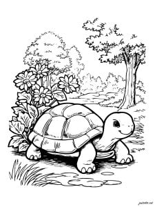 Fun turtle in a flower garden