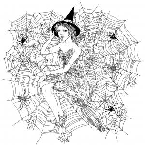 Pretty witch and spider's web