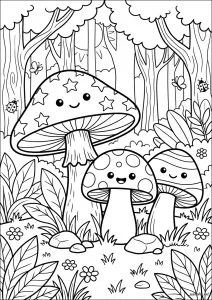 Smiling Mushrooms in the Forest