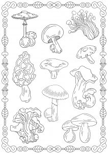 Coloring page mushrooms to print