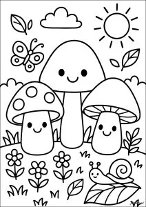 Smiling mushrooms in the forest