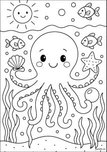 The pretty octopus with starfish and shellfish